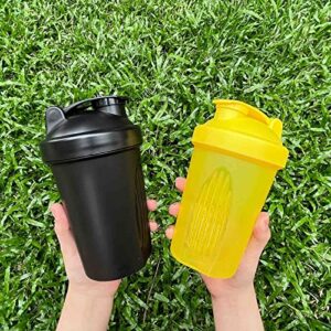 GAISHION Shaker Bottle Protein Shakes and 16-Ounce/400ML Shaker Bottle with Whisk Balls,Free of BPA plastic (Black+Yellow(2PCS))