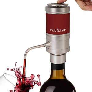 NutriChef Wine Dispenser, Automatic Electric Wine Aerator Pourer w/ Metal Decanter Spout for Red and White Wine Small