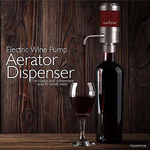 NutriChef Wine Dispenser, Automatic Electric Wine Aerator Pourer w/ Metal Decanter Spout for Red and White Wine Small