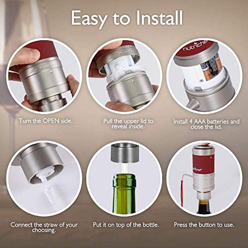 NutriChef Wine Dispenser, Automatic Electric Wine Aerator Pourer w/ Metal Decanter Spout for Red and White Wine Small