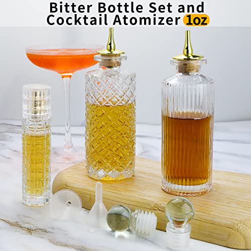 Bitters Bottle and Cocktail Atomizer - Classic Design Glass Bottles with to Add Bitters for Cocktails and Vermouth Bitters Spray Bottle 1oz,Ideal Bartender Gifts Home Bar Accessories