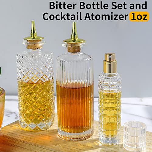 Bitters Bottle and Cocktail Atomizer - Classic Design Glass Bottles with to Add Bitters for Cocktails and Vermouth Bitters Spray Bottle 1oz,Ideal Bartender Gifts Home Bar Accessories