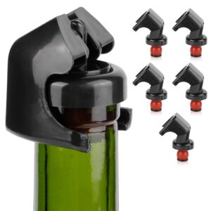 herchr 5pcs wine bottle stoppers, champagne bottle stopper with food grade silicone leak proof keep fresh, champagne stopper professional wine saver for champagne, cava, prosecco and sparkling, black