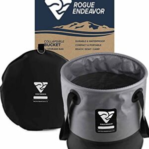 Rogue Endeavor Heavy Duty Collapsible Bucket (5 Gallon (20L) Includes Lid), Mesh Bag, Beach and Salt Water Ready, Durable Reinforced Design with Metal Hardware (Black)