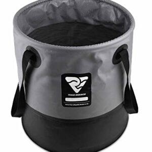 Rogue Endeavor Heavy Duty Collapsible Bucket (5 Gallon (20L) Includes Lid), Mesh Bag, Beach and Salt Water Ready, Durable Reinforced Design with Metal Hardware (Black)