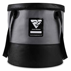 Rogue Endeavor Heavy Duty Collapsible Bucket (5 Gallon (20L) Includes Lid), Mesh Bag, Beach and Salt Water Ready, Durable Reinforced Design with Metal Hardware (Black)