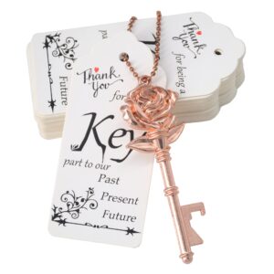 aokbean 52 sets wedding favors key bottle opener rustic wedding favor skeleton keys bridal shower birthday party gifts for guest with escort tags and key chains (rose gold)