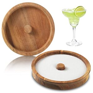 Yaomiao 2 Pcs Margarita Salt Rimmer Wood Glass Rimmer Glass Rimming Salts and Sugars for Wide Glasses up to 5.5 Inches