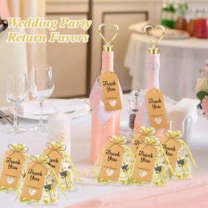 48 Set Heart Shaped Wine Beverage Bottle Stopper Party Favors Bulk Love Design for Guests with Sheer Bags, Labels, Rope for Valentines Souvenir Gifts Engagement Wedding Bridal Shower Supplies (Gold)