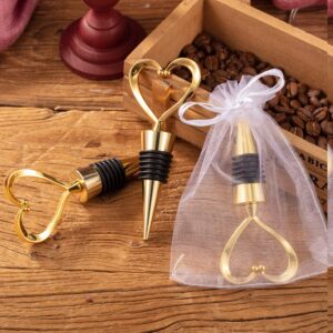 50 Pieces Heart Shape Wine Bottle Stopper Wedding Bridal Favor for Guests Stainless Steel Heart Wine Stopper with 100 Pieces White Sheer Organza Bags Wedding Favor Wine Fresh Holiday Party