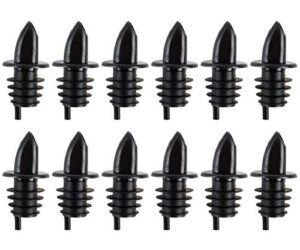 (pack of 12) black free-flow liquor pourer, bottle pour spouts by tezzorio