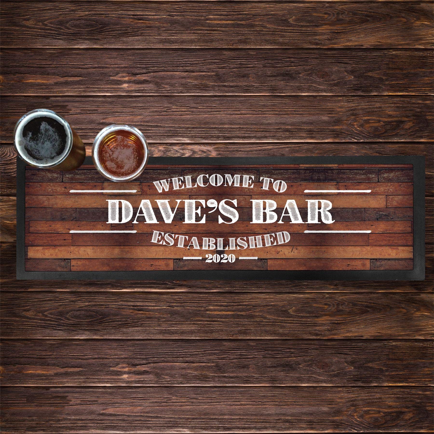Personalized Bar Runner Mat - Novelty Beer Gifts for Home Bars - Pallet Wood