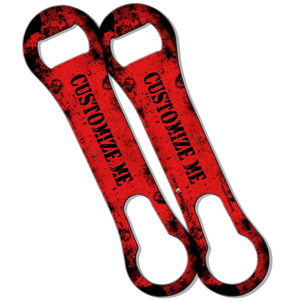 BarConic Customizable V-Rod Bottle Opener - Red and Black Grunge