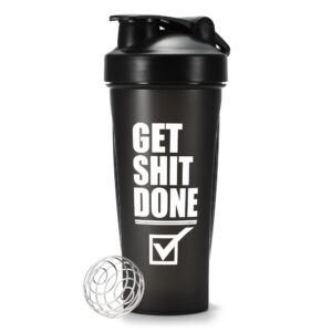 protein shaker bottle perfect for shakes and pre workout, 28-ounce, black, durable for mixing, with stainless steel whisk ball, bpa free mixing bottle