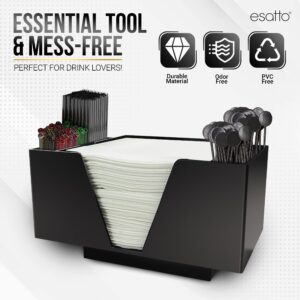 Esatto Bar Products Premium Square Bar Caddy (Black), Professional Bar Tool Used to Easily Organize Bar Items and Workspace, Comes with 12 Black Plastic Pourers for Easy and Precise Pouring