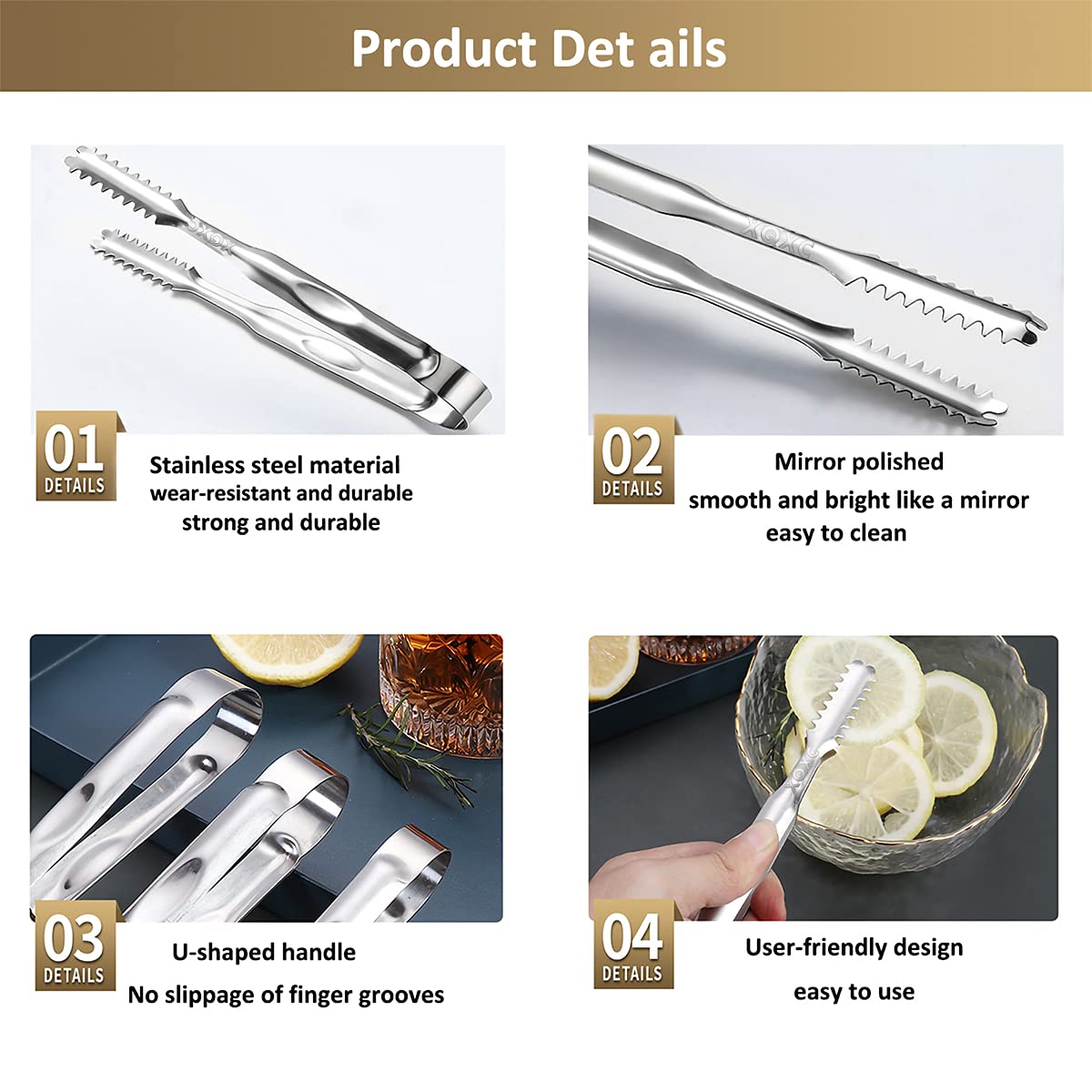 XQXC Mini Stainless Steel Serving Tongs Appetizers Tongs set for 2Pcs 6inch Sugar Cube Dessert Tiny Ice Tong Kitchen Tea Coffee Flatware Pastry Utensils Metal fruit tray tongs