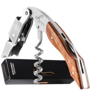 ih signature, professional waiter corkscrew or sommelier - heavy duty stainless steel, ergonomic handle, dual lever system and integrated blade cutter with opener. (rosewood)