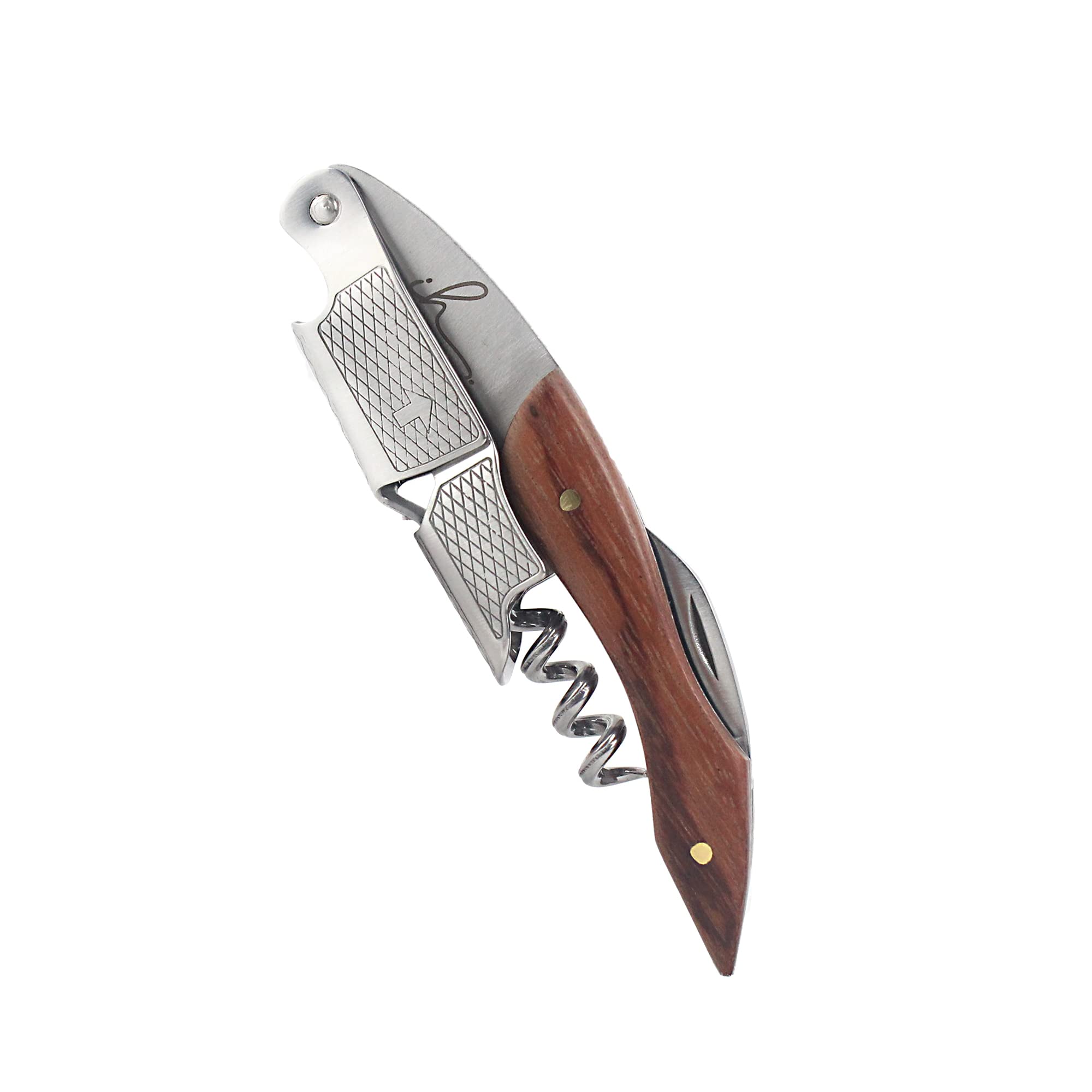 IH Signature, Professional Waiter Corkscrew or Sommelier - Heavy Duty Stainless Steel, Ergonomic Handle, Dual Lever System and Integrated Blade Cutter with Opener. (Rosewood)