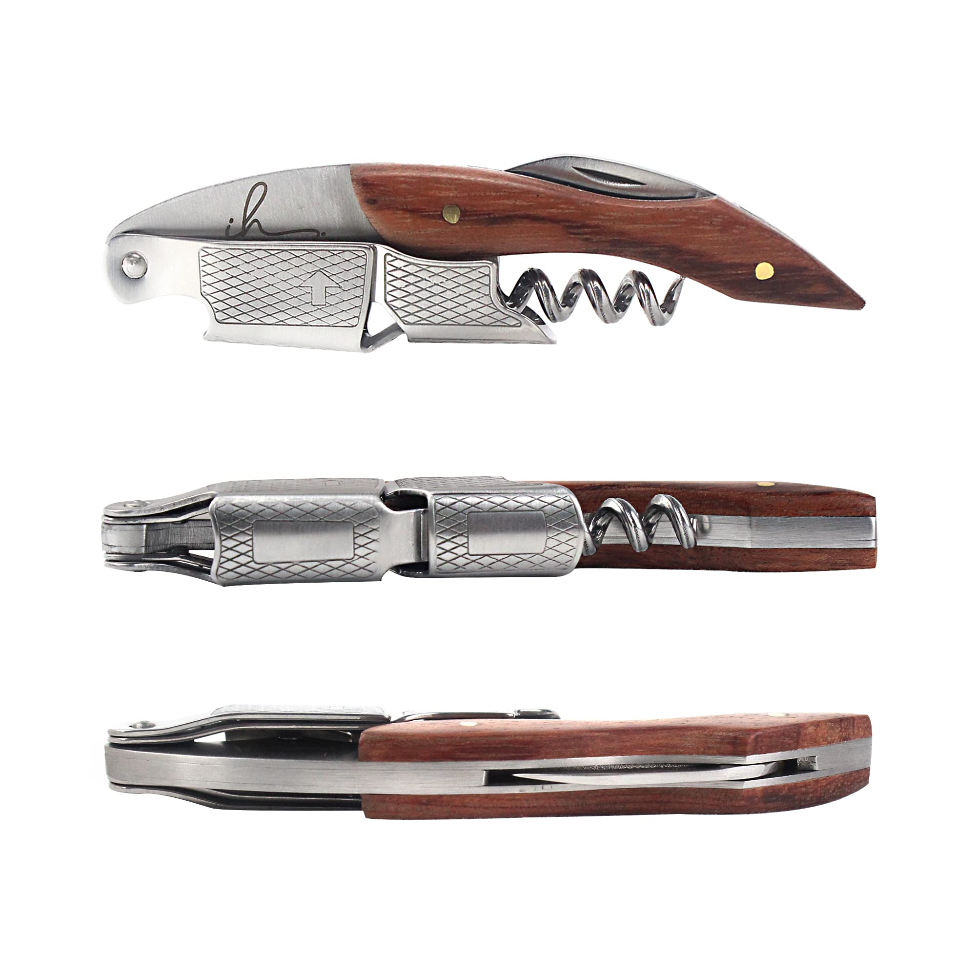 IH Signature, Professional Waiter Corkscrew or Sommelier - Heavy Duty Stainless Steel, Ergonomic Handle, Dual Lever System and Integrated Blade Cutter with Opener. (Rosewood)