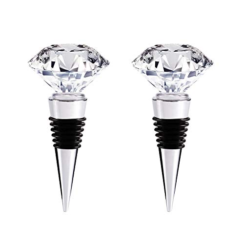 VANVENE Decorative Crystal Wine and Beverage Bottle Stopper for Wine,Made of Zinc Alloy and Glass,Reusable Plug with Gift Box,Multi-Option (2pcs Crystal)