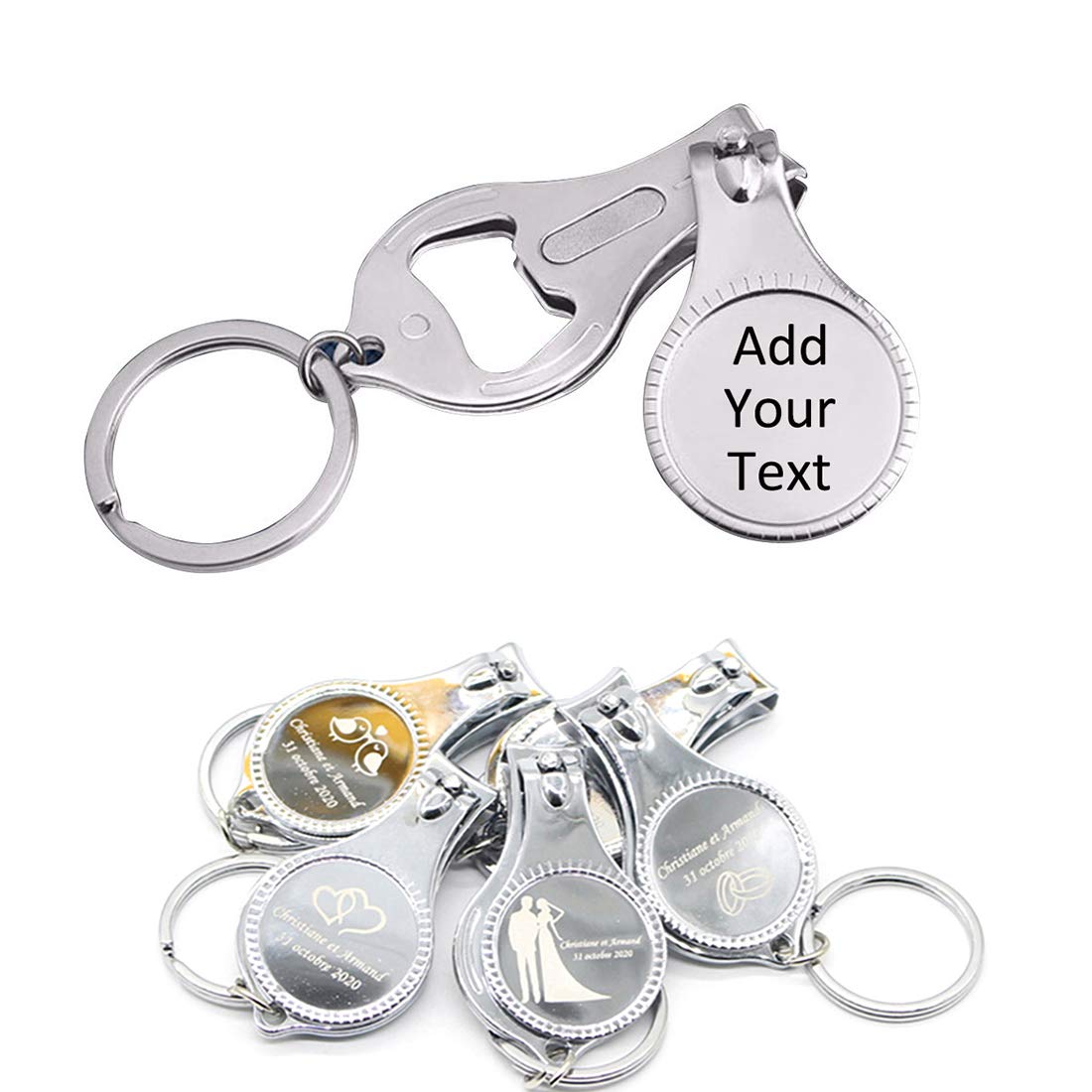 30pcs Personalized Bottle Opener Nail Clipper Keychain Versatile & Durable, Private Customized Party Favors Wedding Brewery Christmas Logo Engraved