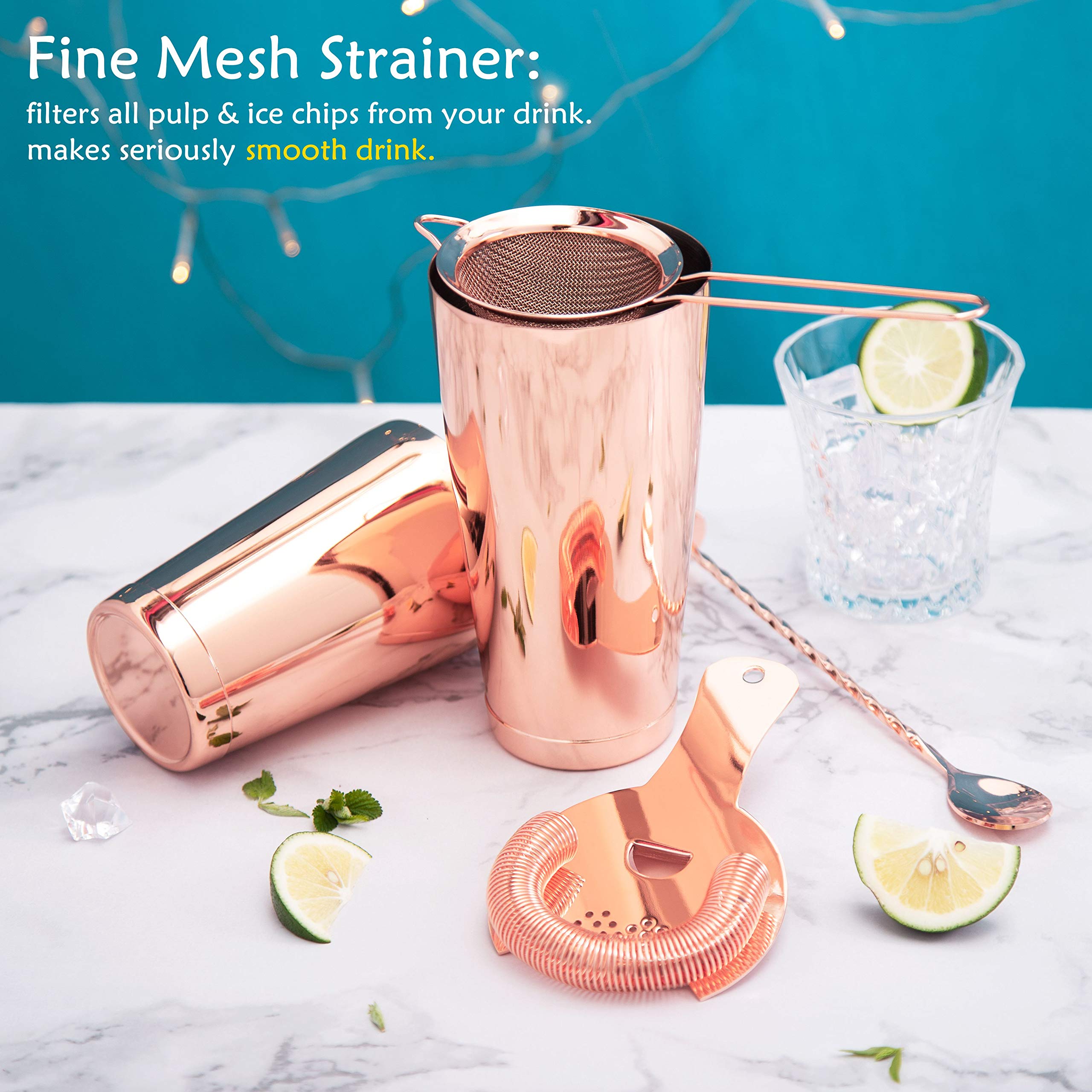 Boston Cocktail Shaker Set Bartender Kit Rose Gold Bar Set, 9 Pcs Barware Gift Set, 18oz & 28oz Shaker Tins, Cocktail Strainer Set, Japanese Jigger, Muddler, Bar Spoon & Liquor Pourers