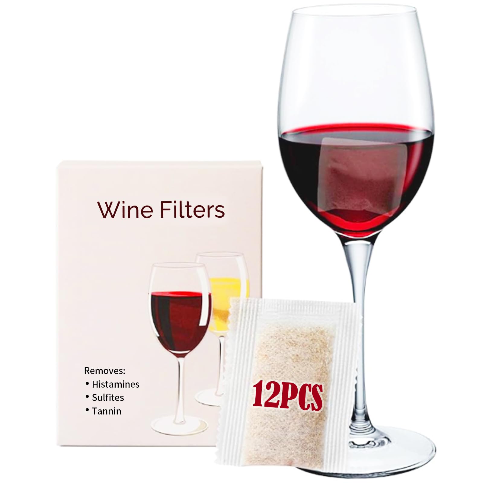 YARKOR Wine Filter 12 Packs, Removes Histamines and Sulfites, Reduce and Alleviate Wine Allergies & Sensitivities - Stops Red Wine Headaches Nausea, Natural Purifier Filters