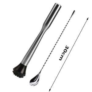 Stainless Steel Cocktail Muddler, Muddler Pestle with Mixing Bar Spoon, Bar Stick Mixed Spoon Bartender Cocktail Shaker Bar Tool Set
