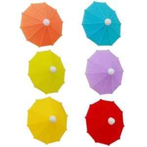 6PCS Umbrella Drink Markers Reusable Wine Cocktail Glass Markers Silicone Umbrella Drink Charms Wine Charm Tags Set Bar Accessories