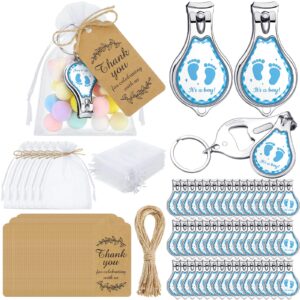 minatee 50 set baby shower nail clipper and bottle opener baby shower favors for guest gift for gender reveal(boy foot)