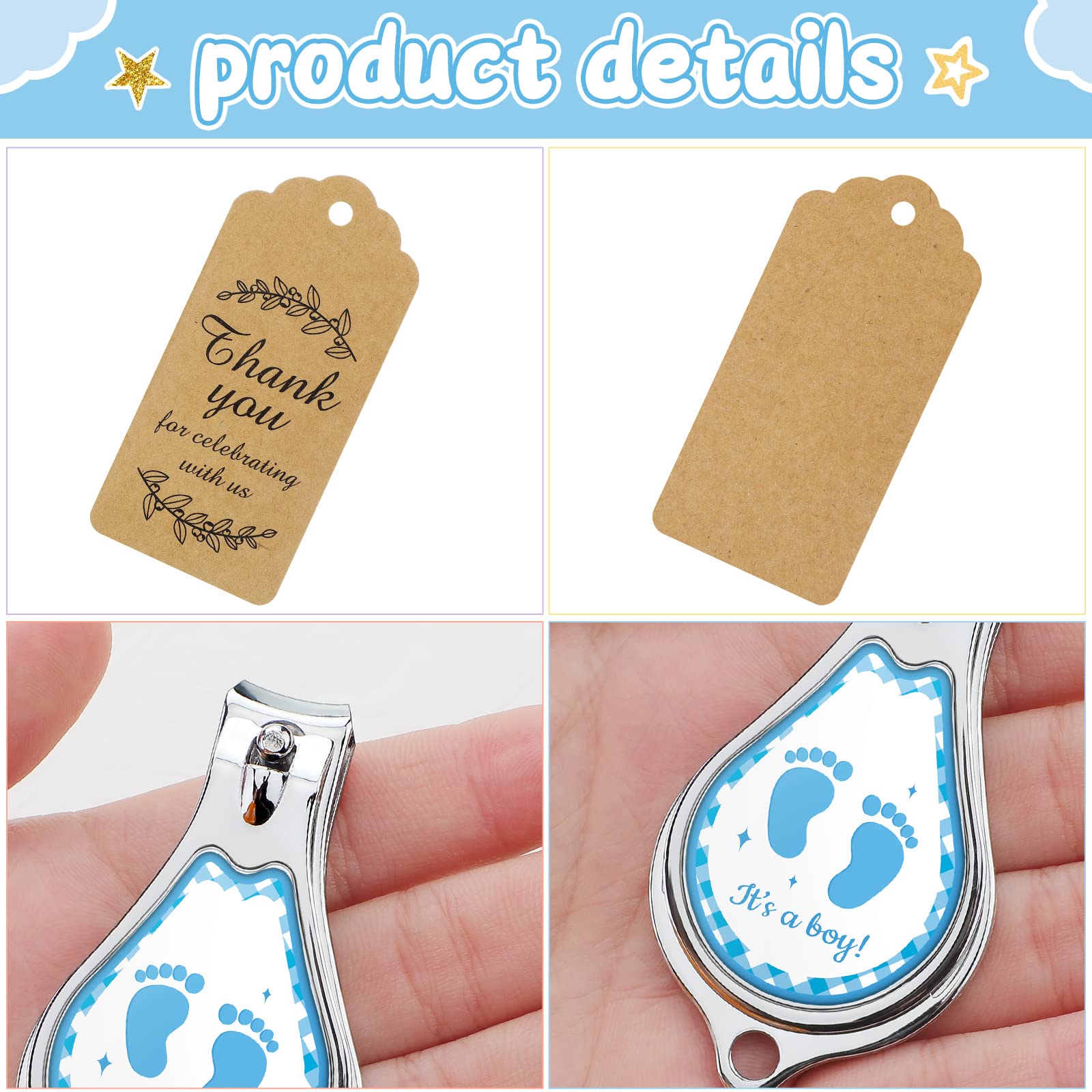 Minatee 50 Set Baby Shower Nail Clipper and Bottle Opener Baby Shower Favors for Guest Gift for Gender Reveal(Boy Foot)