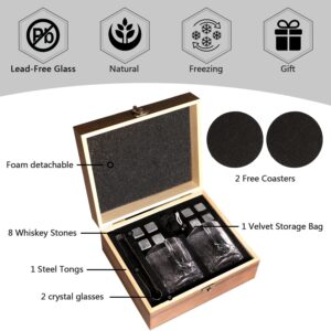 Whiskey Stones Gift Set for Men Dad Father’s Day Whiskey Glasses Set 2 Bourbon Glasses 8 Granite Chilling Rocks with Tongs Perfect for House Warming Anniversary Birthday for Men