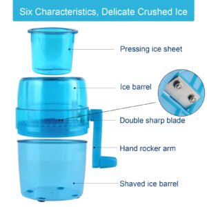 Hand Crank Ice Crusher,Snow Cone Machine Household Mini Portable Ice Shaver with Stainless Steel Blade Manual Ice Crusher for Snow Cone, Slush, Shaved Ice(Blue)