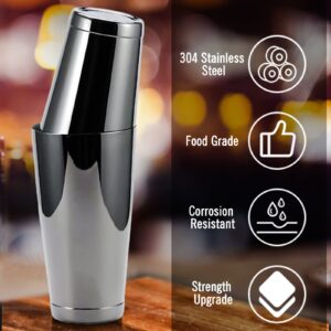 Stainless Steel Cocktail Shaker 2 Piece 18oz Unweighted & 28oz Weighted Professional Bartender Boston Shaker Drink Mixer for Bartending Essential Bar Tools - BLACK