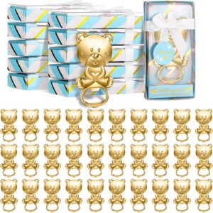 30 packs bear bottle opener bear baby shower favors bear shaped baby shower bottle opener favors metal beer bottle opener with packaging box for guest souvenir birthday gifts decoration (blue box)