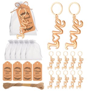 50pieces love bottle openers with keychain/keyrings and thank you tags great gifts for wedding or bridal shower favors, souvenirs to guests (gold)