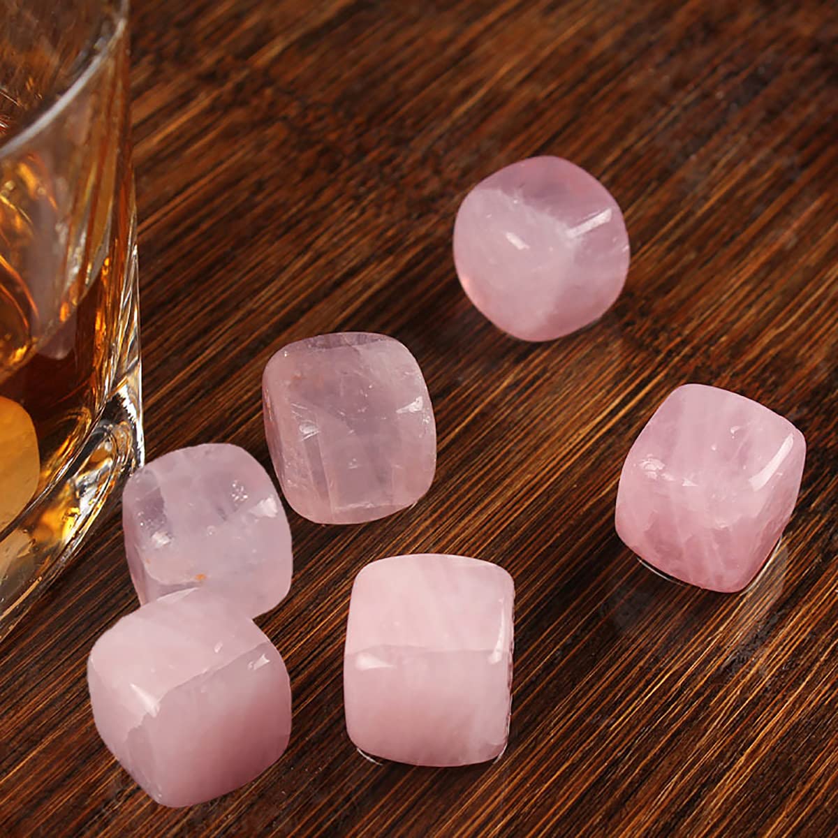 FZBHRO Rose Quartz Whiskey Stones Chilling Crystal Ice Cubes for Drinks Whiskey Rocks 0.7-0.8" Wine Cubes Gifts for Women Set of 6