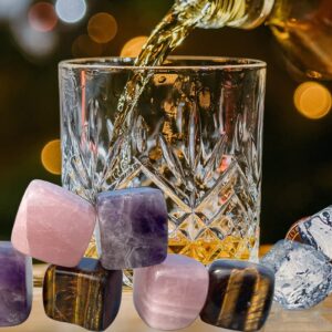 FZBHRO Rose Quartz Whiskey Stones Chilling Crystal Ice Cubes for Drinks Whiskey Rocks 0.7-0.8" Wine Cubes Gifts for Women Set of 6