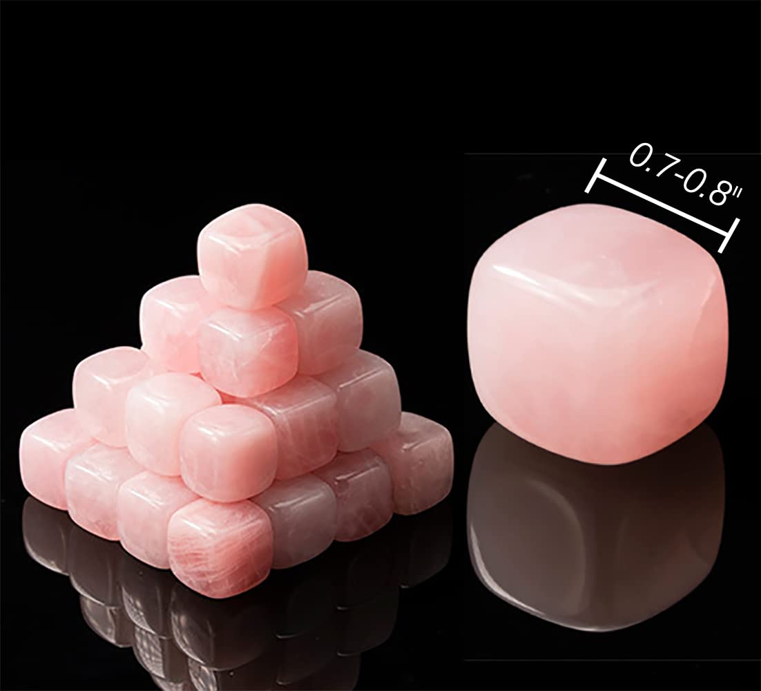 FZBHRO Rose Quartz Whiskey Stones Chilling Crystal Ice Cubes for Drinks Whiskey Rocks 0.7-0.8" Wine Cubes Gifts for Women Set of 6