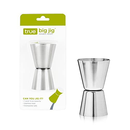 True Big Jig Double Jigger, Stainless Steel Cocktail Measure, Bar Tools, 1 Oz & 1.5 Oz Jigger