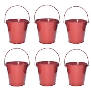 takma colored metal buckets with handle - 6 pack 6 inch galvanized iron pail bucket for kids,classroom,crafts,and party favors (red, 6" top)