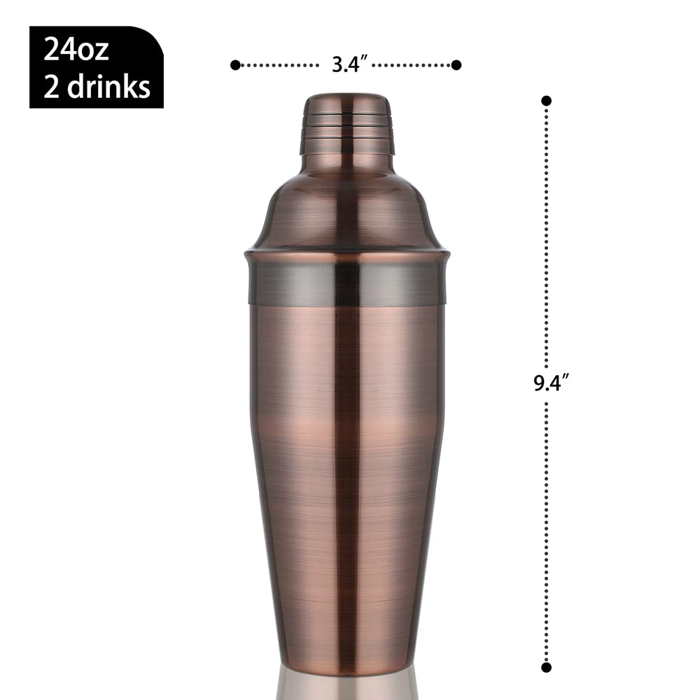 ETENS Cocktail Shaker Antique Copper & Bar Shaker, Martini Shaker Stainless Steel 24 oz with Built In Strainer for Bartending - Bartender Shaker Metal Mixed Drink Mixer | Margarita | Mixology