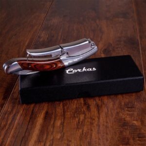 CORKAS Executive Corkscrew,High-end Wine Opener with Premium Rosewood Handle,Double Worm Bottle Opener,Serrated Foil Cutter,Large-Sized Design,Bigger,Heavier and Professional(5.5×1.5×0.7 inch/7.6 oz)