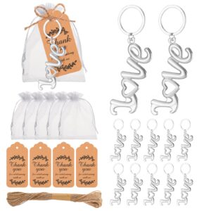 50pieces love bottle openers with keychain/keyrings and thank you tags great gifts for wedding or bridal shower favors, souvenirs to guests (silver)