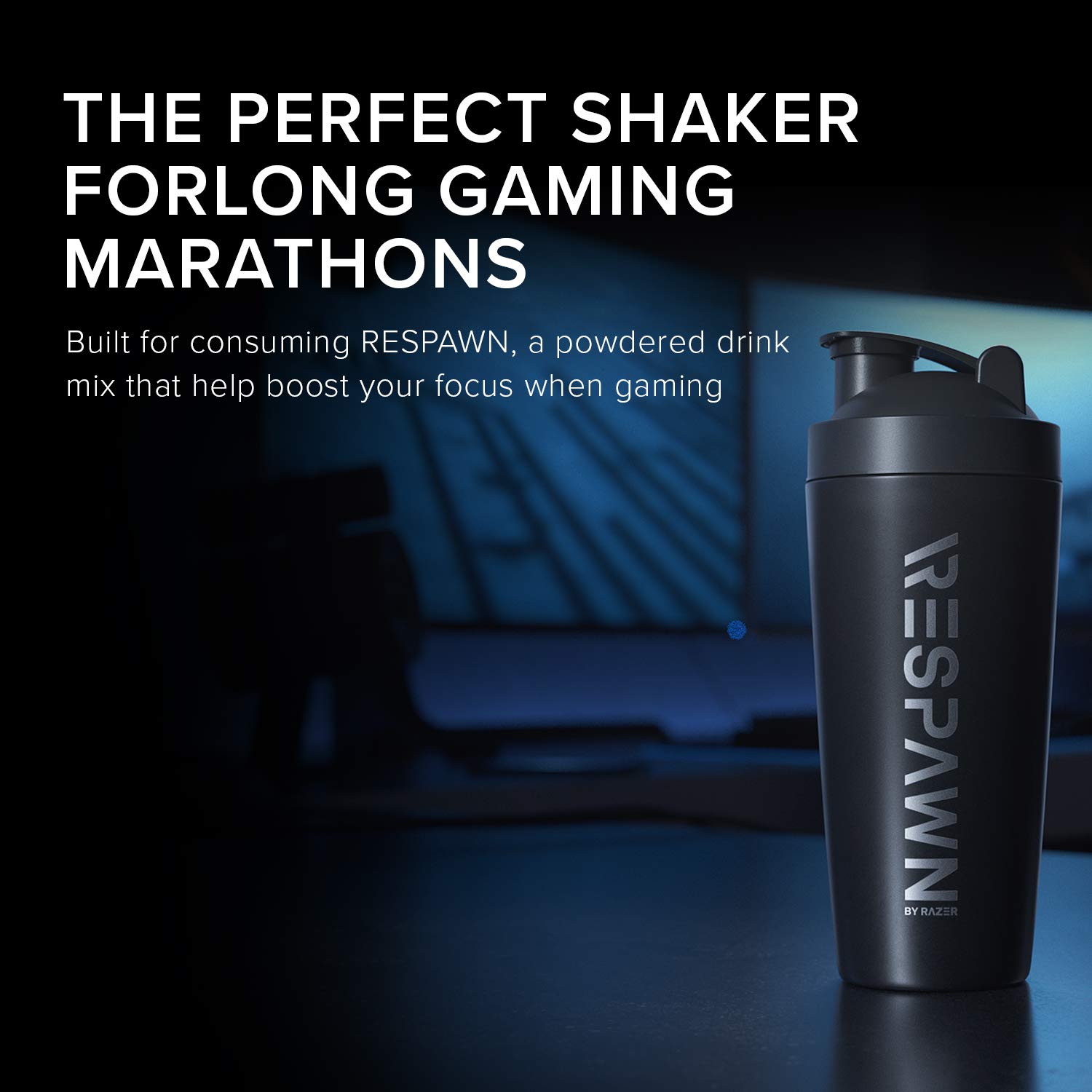 RESPAWN By Razer Stainless Steel Shaker - Black - Dual-Insulated Shaker Cup - Built-In Grate - Locking Cap - 20oz