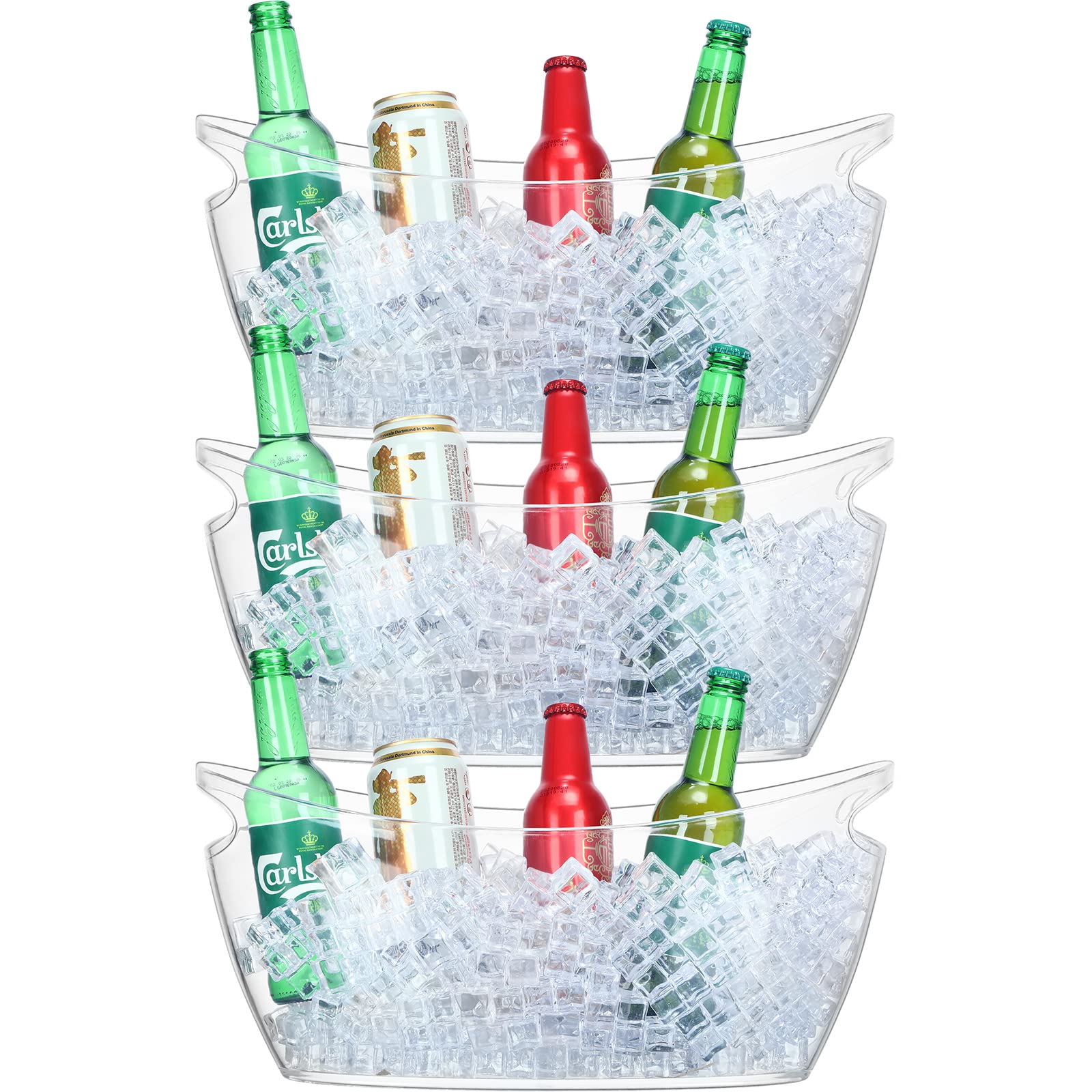 3 Pcs 5.5 Liter Clear Ice Bucket for Parties Clear Acrylic Champagne Bucket Beverage Tub Beverage Chiller Bin with Easy to Carry Handles for Wine Champagne Drink Party, Fits 3 Wine or 5 Beer Bottles