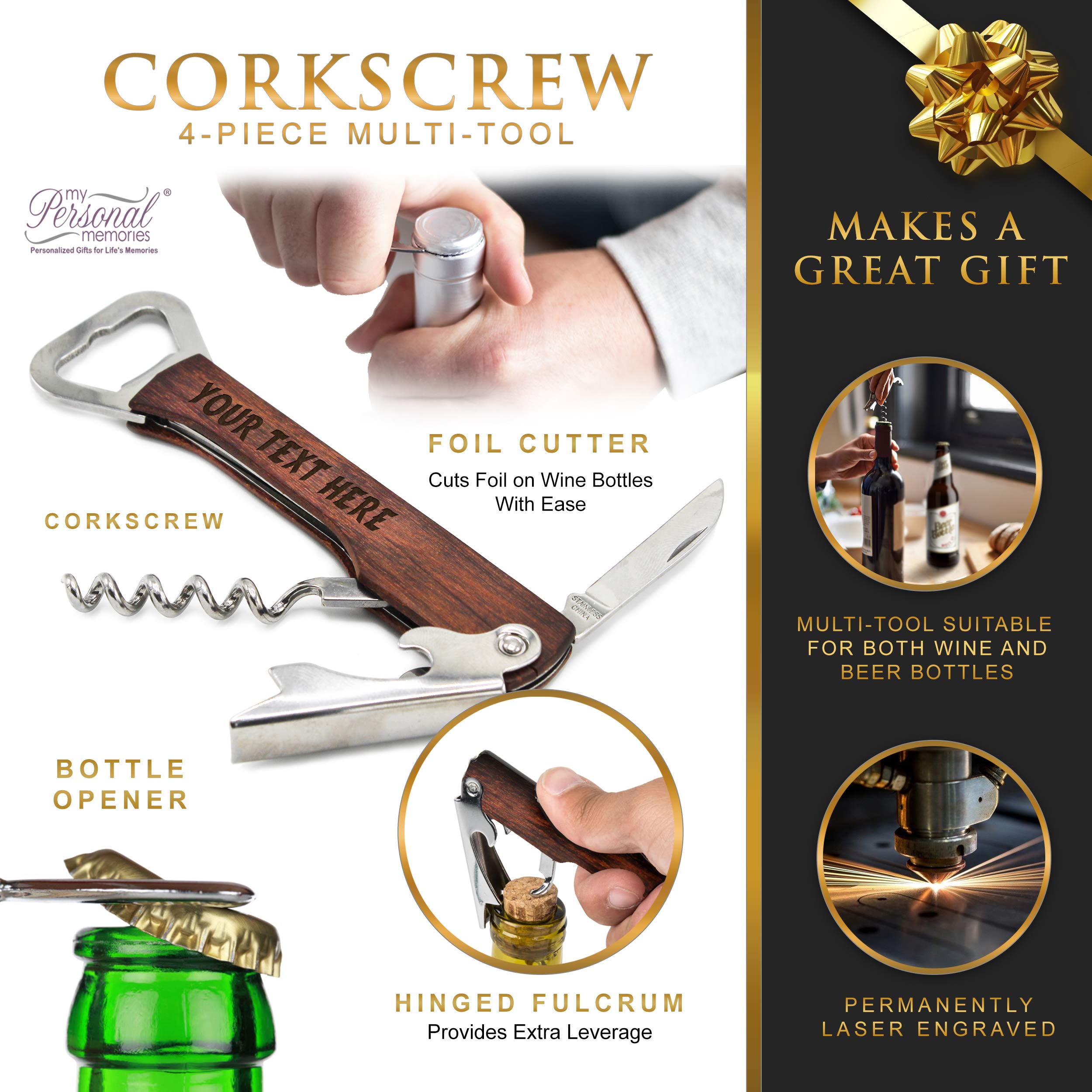 Personalized Corkscrew Wedding Favor Gifts - Custom Engraved Wine and Beer Corkscrew Multi-Tool Set for Bridal Shower, Reception, Party (1)