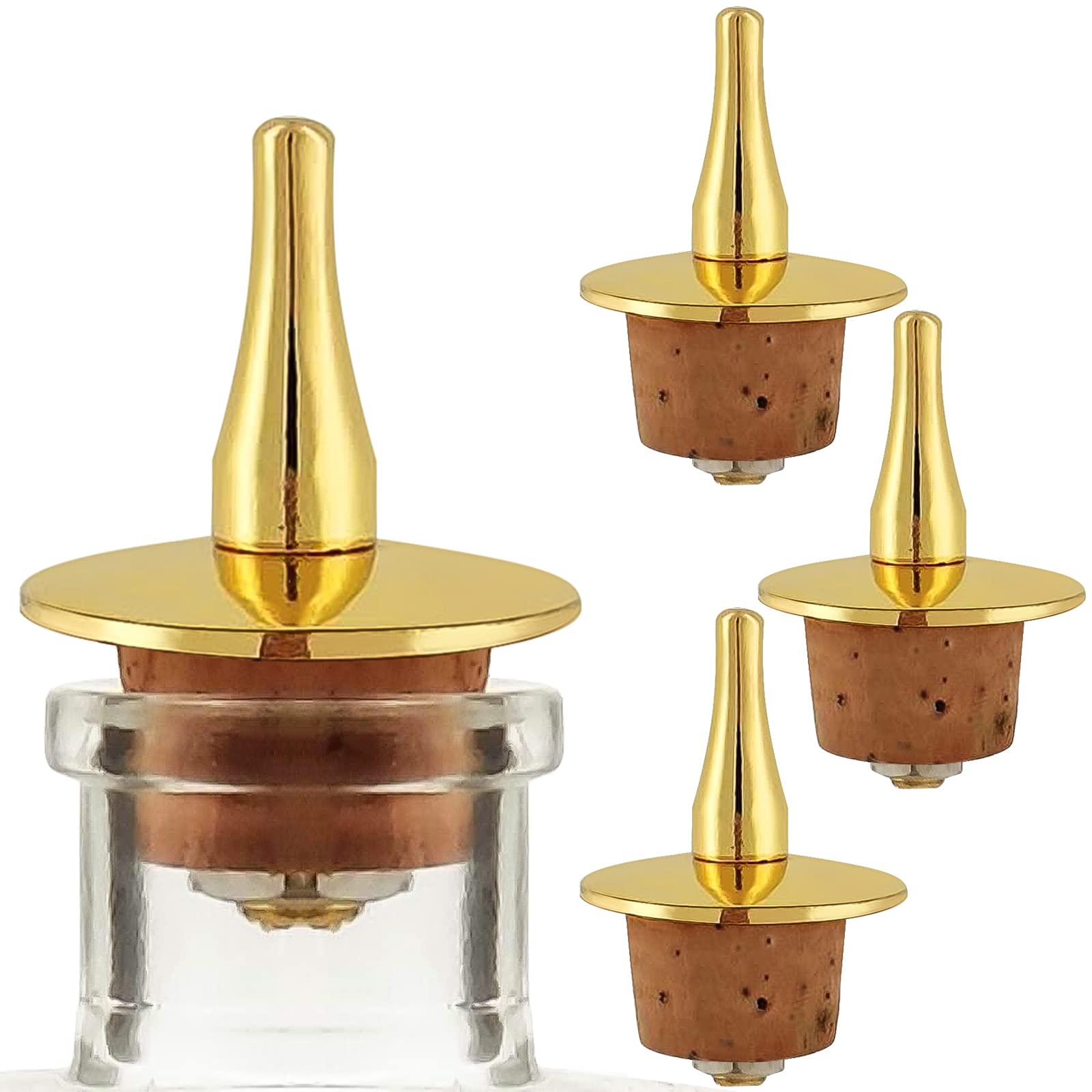 Bitter Bottles Pourer - Set of 4 pcs 20mm Diameter Gold Dasher Top with Cork Base (Gold)