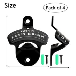 Tebery 4 Pack Black Bottle Opener Wall Mounted with Screws Anchors, Funny Bar Accessories Essential Beer Opener for Outdoor, Rustic, Cabinet, Vintage Bar
