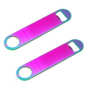 rainbow color stainless steel flat bottle opener, sturdy and durable 2 pcs to send to friends, suitable for bar bartender men women kitchen restaurant party supplies (large)